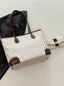 2pcs/Set Large Capacity Tote Bag & Wallet, Fashionable Shoulder Bag For Middle-Aged Women