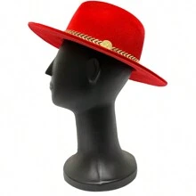 Fedora Hat Country Bandinha Shine Golden Unisex Medium Brim Top Premium Rodeo Show Style - 紅色 - 查看 3