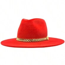 Fedora Hat Country Bandinha Shine Golden Unisex Medium Brim Top Premium Rodeo Show Style - 紅色 - 查看 1