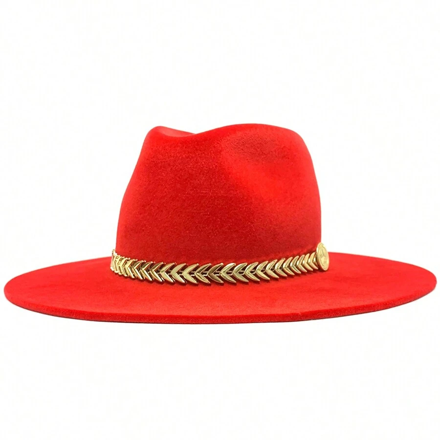 Fedora Hat Country Bandinha Shine Golden Unisex Medium Brim Top Premium Rodeo Show Style - 紅色 - 查看 1
