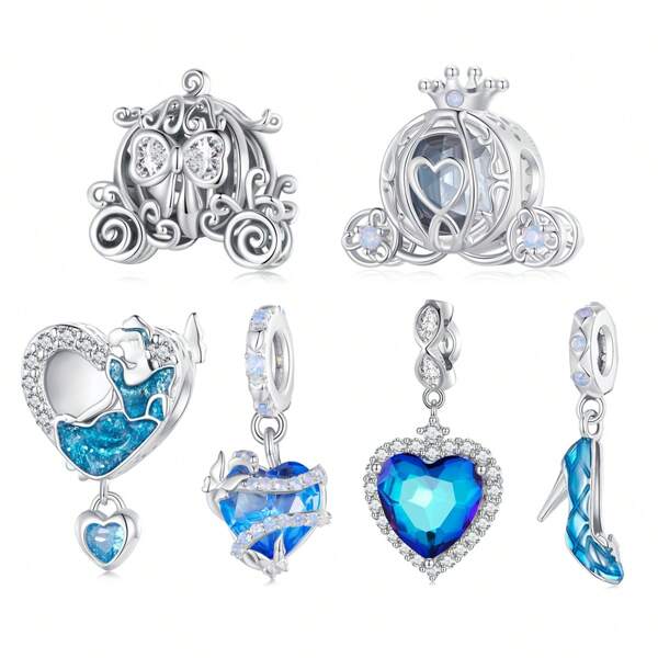 bamoer 1 pieza Cuentas de Plata de Ley 925 de la serie de Cuentos de Hadas - Carroza de calabaza, Zapatilla de , Colgante de corazón - Accesorio para pulsera original, San Valentín