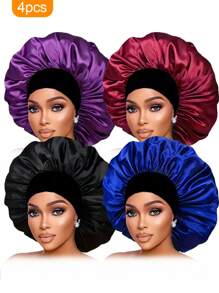 Awegeo 1/2/4 chiếc Mũ ngủ satin màu trơn dành cho nữ, kiểu dáng giản dị, thoải mái. - Nhiều màu - Xem 26