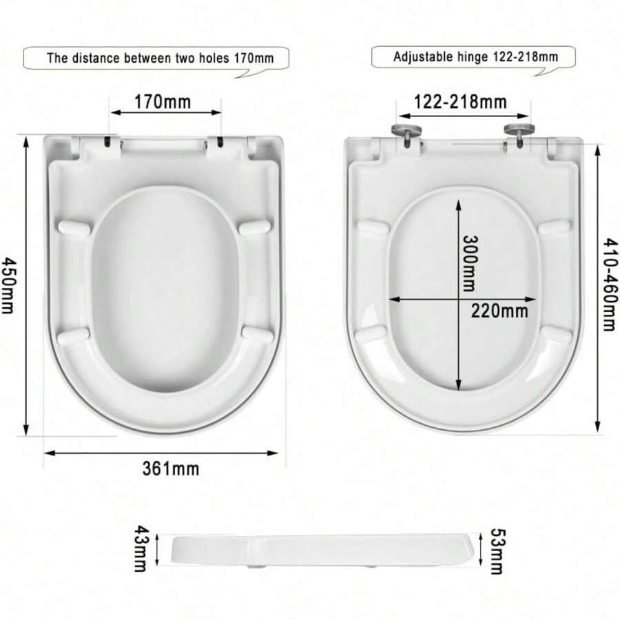 Shape White Toilet Seat, Soft Close Adjustable Hinge Quick Release Top