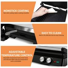 SUSTEAS 3-In-1 Nonstick Panini Press & Indoor Grill, Opens 180-Degree Gourmet Sandwich Maker, Floating Hinge Fits All Foods, Contact Grill With Removable Grease Tray, Stainless Steel - US B Type Plug(110-127V) - View 5