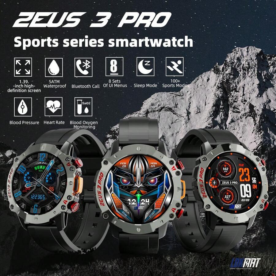 LOKMAT ZEUS 3 PRO Smartwatch IP68 Waterproof 1.39Inch Screen Heart