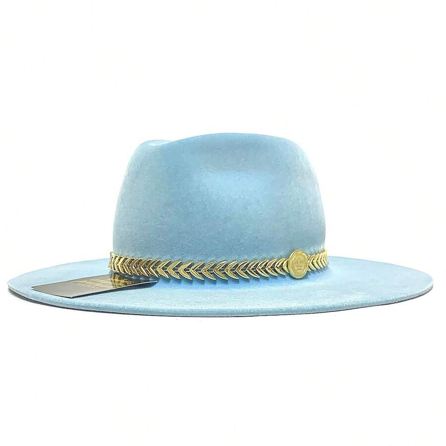 Fedora Hat Country Bandinha Shine Golden Unisex Medium Brim Top Premium Rodeo Show Style - 淺藍色 - 查看 1
