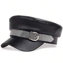 1 chiếc mũ nồi phẳng đính đá pha lê xanh navy cho nữ, mũ ngoài trời thời trang, mũ thường ngày ấm áp thích hợp cho du lịch mùa xuân/thu, tiệc bãi biển - Nhiều màu - Xem 9