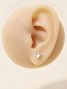 1 Cặp bông tai đinh tán hình trái tim bằng bạc thời trang sáng bóng tinh tế hợp thời trang đa năng thanh lịch, thích hợp để đeo hàng ngày, dành cho tai đã xỏ khuyên - Bạc - Xem 4