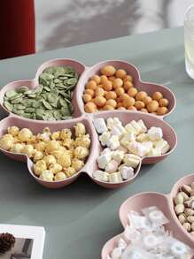 1 pieza Bandeja de servir de aperitivos, plato dividido irrompible para chips y dip, bandeja de servir con 4 compartimentos en forma de corazón para nueces, caramelos, frutas secas, ensaladas, aperitivos