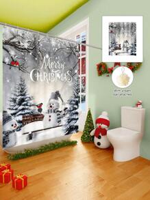 1/2/3/4 Pieces Christmas Collection Shower Curtain, Cute Snowman Woven Shower Curtain, Bathroom Non-Slip Mat, Toilet U-Mat, Toilet Lid Cover Mat, Bathroom Complete Set, Modern Waterproof Bathroom Decoration, Comes With 12 Hooks And A Shower Ball, Multiple Sizes Available Back To School