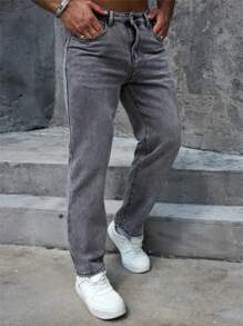 Men's Fashionable Gray Stretch Denim Jeans - Grey - View 4
