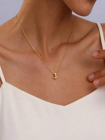 A Stylish Exquisite Copper A-Z English Initials Piercing Pendant Stainless Steel Necklace, Is A Holiday Gift For Girls, Suitable For Daily Leisure Wear Necklace Jewelry