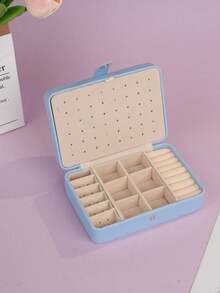 1 件便携式珠宝盒，PU 皮革珠宝收纳盒，双层简约耳环戒指珠宝盒，耳环、戒指、项链、手链珠宝收纳盒 - 独立，送给女性的完美礼物 - 彩色 - 查看 9