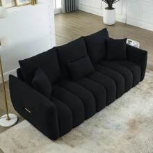 80.7" Modern Sofa Couch, Comfy Deep Seat Teddy Cloud Sofa, Upholstered 3-Seater Boucle Couch, Oversized Loveseat For Living Room, Bedroom, Office, Apartment - 黑色 - 查看 3