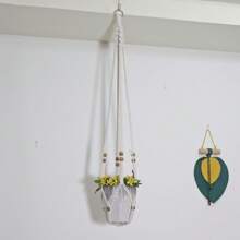 1PC Hand Woven Three-Layer Rope Decorative Plant Mesh Bag, Macrame Plant Hanger, Indoor Hanging Planter Basket Holder With Wood Beads, Decorative Flower Pot Holder With Tassels