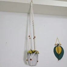 1PC Hand Woven Three-Layer Rope Decorative Plant Mesh Bag, Macrame Plant Hanger, Indoor Hanging Planter Basket Holder With Wood Beads, Decorative Flower Pot Holder With Tassels