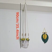 1PC Hand Woven Three-Layer Rope Decorative Plant Mesh Bag, Macrame Plant Hanger, Indoor Hanging Planter Basket Holder With Wood Beads, Decorative Flower Pot Holder With Tassels