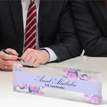1pc,Personalized Desk Name Plate, Simple, Cute, Artistic Retro,Style,Custom Acrylic Glass Name Plates For Desks, Office Desk Decor Nameplate, Desk Accessories, Teacher Boss Coworkers Employee Appreciation Gift (Engraved Flower 1),Custom Gifts, Decor Birthday Graduation