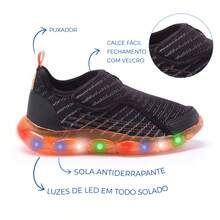 Pé com Pé Bubble Led Black/Orange Kids' Sneakers - 黑色 - 查看 4