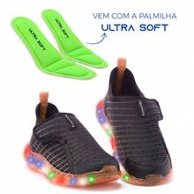 Pé com Pé Bubble Led Black/Orange Kids' Sneakers - 黑色 - 查看 3