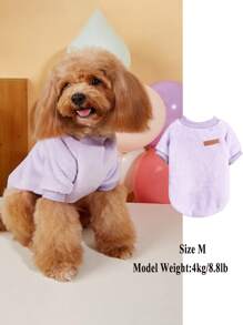 1件純色極簡風秋冬保暖寵物衣服，適用於小型犬與中型犬、泰迪犬，新年穿搭 - 紫色 - 查看 1