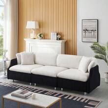 95.3 Inches Velvet Black And White Two Throw Pillows, Spacious And Comfortable 3 Seat Sofa, Suitable For Modern Living Room. Black And White - 黑色 - 查看 2