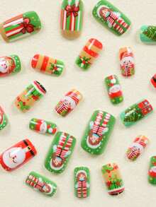 24 Miếng dán móng tay hình vuông cỡ trung bình họa tiết ông già Noel hoạt hình dễ thương mặc vest (kèm theo: 1 miếng keo dán móng thạch 1 miếng băng chà) thích hợp cho trang phục hàng ngày của phụ nữ, tiệc tùng, hẹn hò - Nhiều màu - Xem 3
