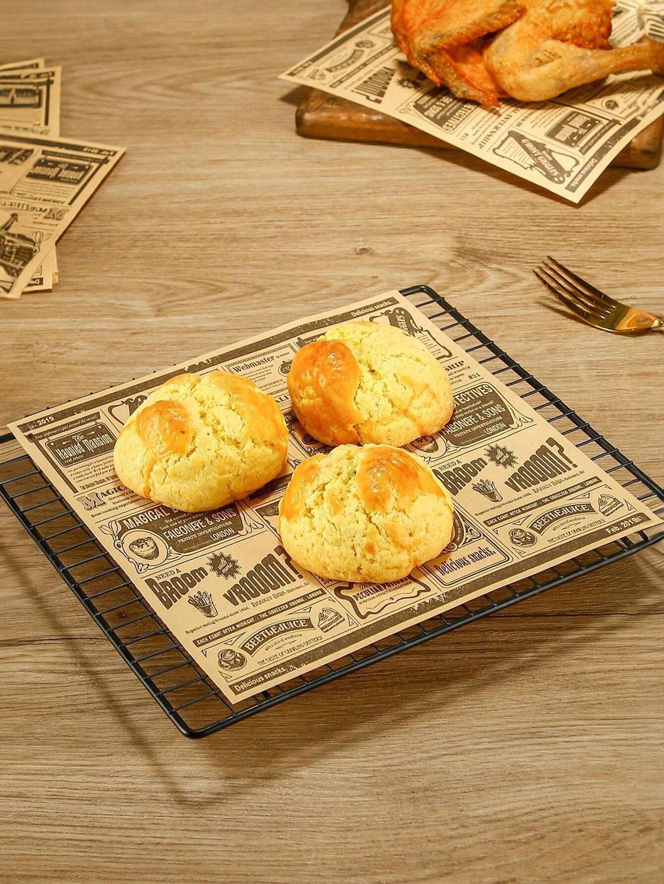 25pcs Vintage GreaseProof Kraft Paper Liner, Thick Oil Absorbing Paper