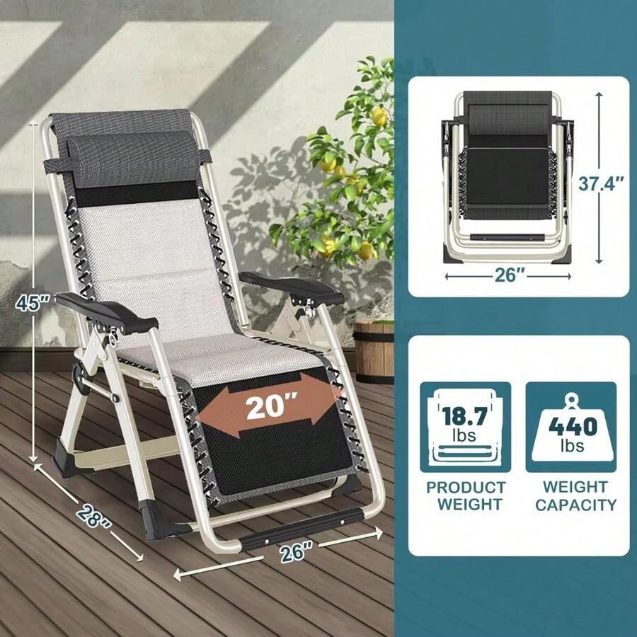 Lounge Chair Patio Zero Gravity Chair Folding Adjustable Reclining