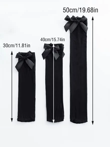 1pair JK Style Bowknot Elegant Long Thigh High Stockings, Velvet Knee Socks