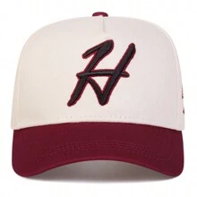 1Piece Men Letter H Side Geometric Patterns Embroidered Baseball Cap Outdoor Adjustable Sunscreen Leisure Hat Spring Autumn Travel Tourism Beach Vacation - Màu Đỏ Sâu - Xem 2