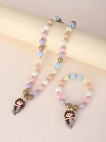 2pcs/Set Mermaid Princess Pendant Necklace And Bracelet Jewelry Set, Multi-Purpose For Girls