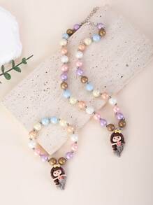 2pcs/Set Mermaid Princess Pendant Necklace And Bracelet Jewelry Set, Multi-Purpose For Girls