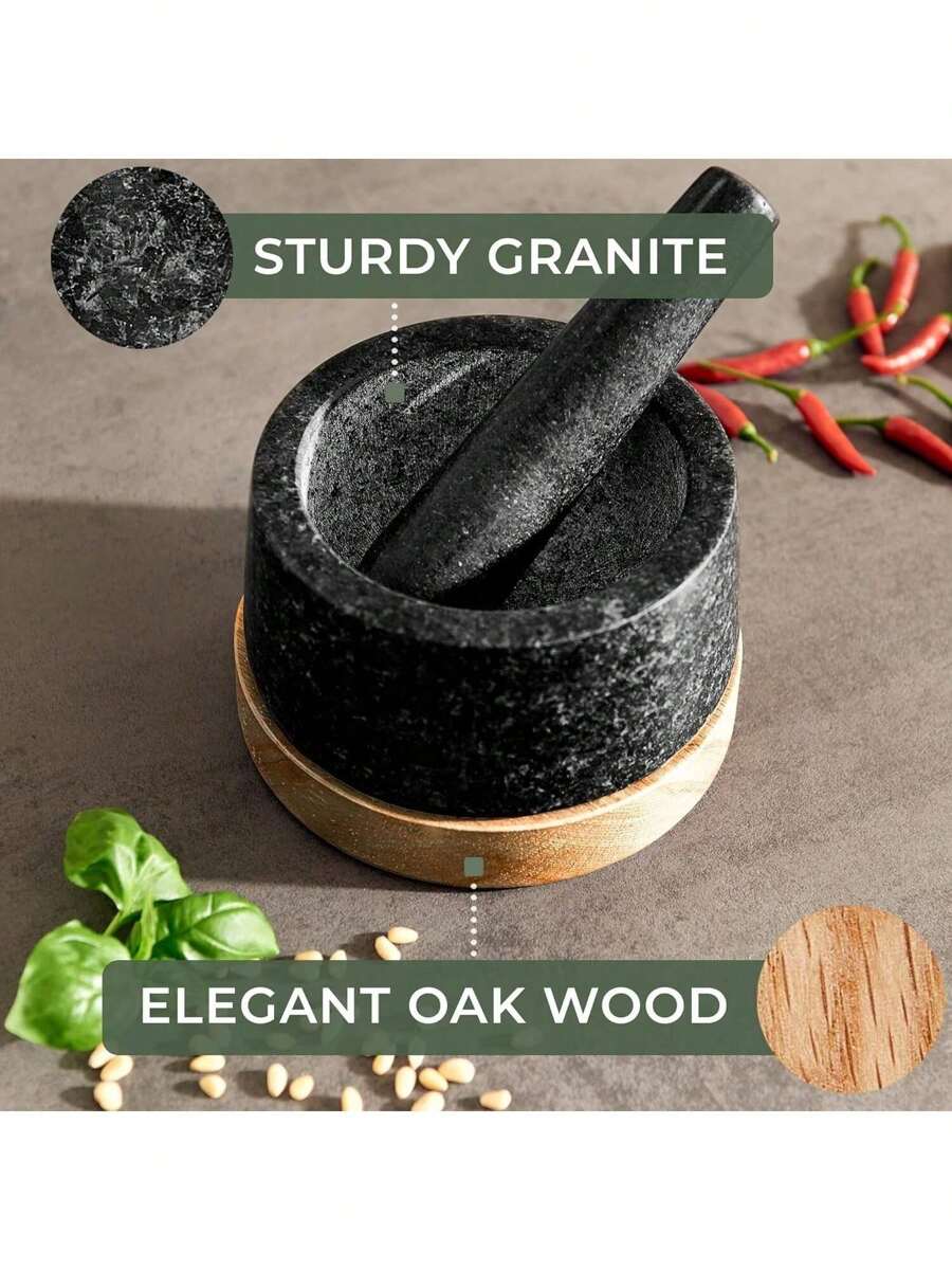 Mortar And Pestle Mortar And Pestle Set With AntiScratch Oak Wood