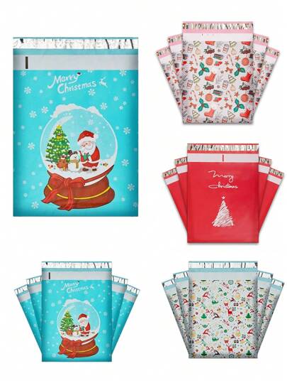 10/30/50 unidades de sacos de embalagem para presente de Natal, sacos de embalagem de desenho animado à prova d'água para roupas infantis, sacos de envio por correio