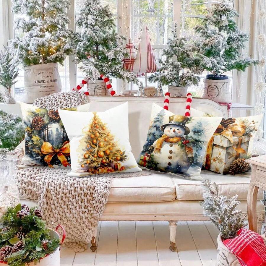 4pcs Christmas Plant Floral Golden Gift Christmas Tree Pattern