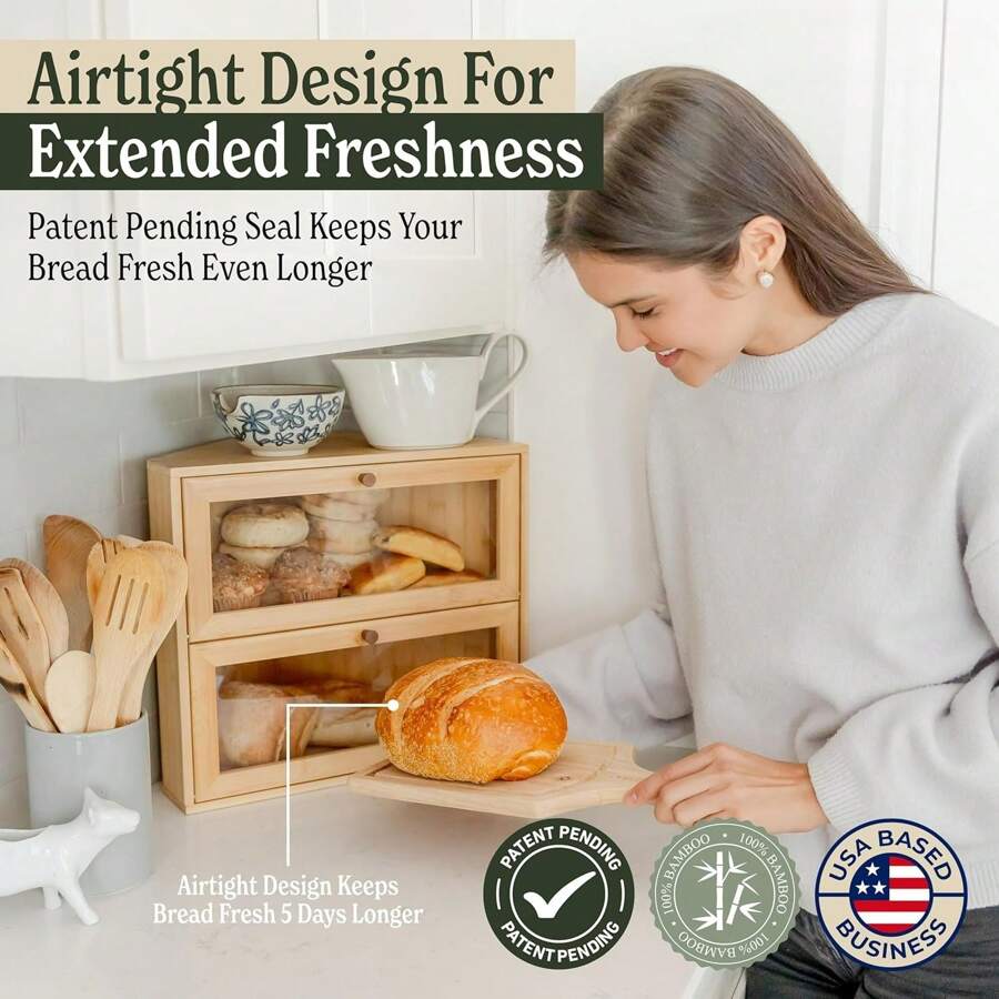 Corner Bread Box For Kitchen Countertop Extra Large Double Layer