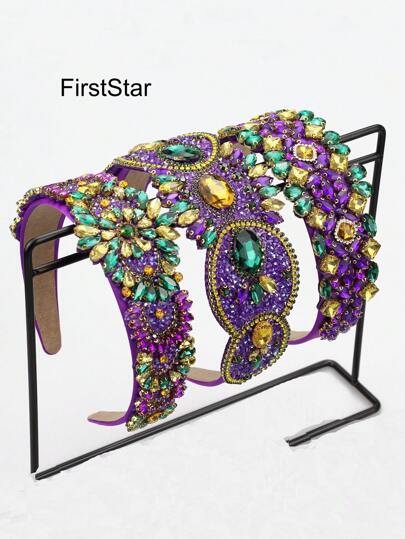 1PC Women Luxury Green Purple Crystal Baroque Headbands Shiny Rhinestone Wide Hairbands For Pageant Wedding Hair Accessories, Hair Band, Diadema, Hair Hoop, Autumn