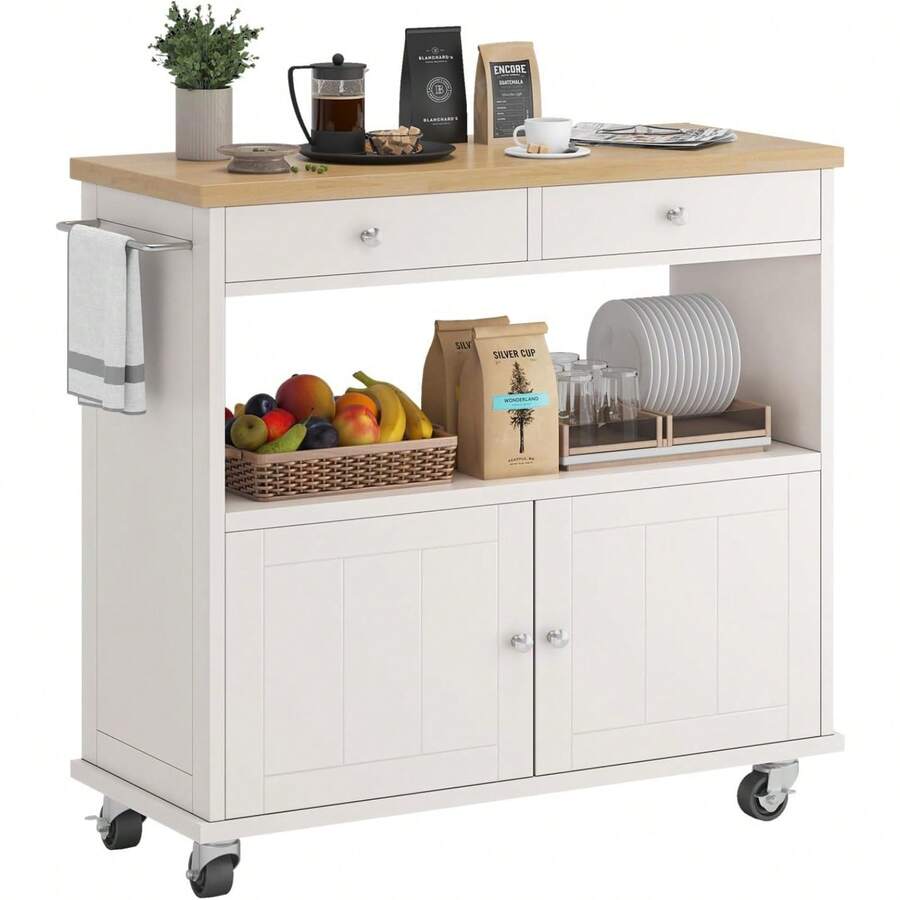 Rolling Kitchen Island With Storage 35.4'' Width Kitchen Cart