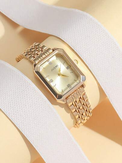 1pc/Set Teenage Minimalist Mixed Bar Scale Square Dial Steel Quartz Watch, Birthday, Halloween, Year End Promotion