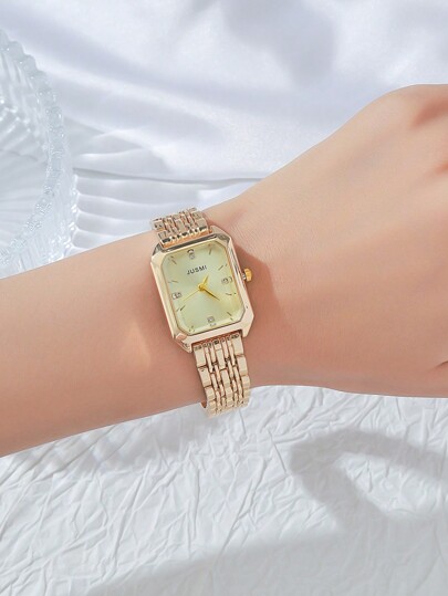 1pc/Set Teenage Minimalist Mixed Bar Scale Square Dial Steel Quartz Watch, Birthday, Halloween, Year End Promotion view 5