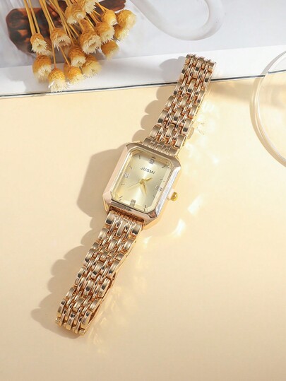 1pc/Set Teenage Minimalist Mixed Bar Scale Square Dial Steel Quartz Watch, Birthday, Halloween, Year End Promotion view 4