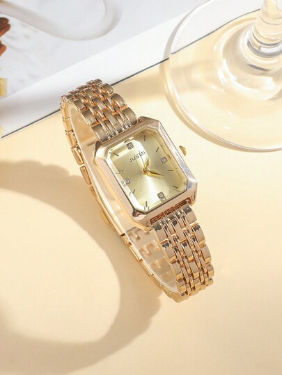 1pc/Set Teenage Minimalist Mixed Bar Scale Square Dial Steel Quartz Watch, Birthday, Halloween, Year End Promotion view 2