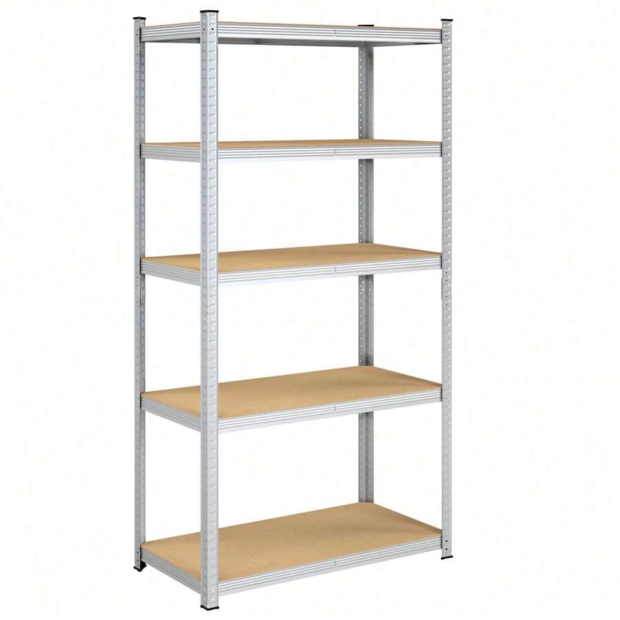 SONGMICS étagère charge lourde métallique, 200 x 100 x 50 cm, 5 niveaux, charge totale 600 kg (120 kg/niveau), étagère de rangement planches réglables, pour garage, cave, Argent - Argent - Voir 1