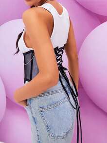 1 件女士网眼紧身胸衣，通勤风格，适合搭配圣诞礼服、牛仔裤、派对装和日常休闲腰部训练器 - 黑色 - 查看 4