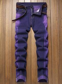 Men's Ripped Jeans Regular Fit Distressed Slim Straight Leg Stacked Biker Fashion Comfort Denim Pants - 紫色 - 查看 1