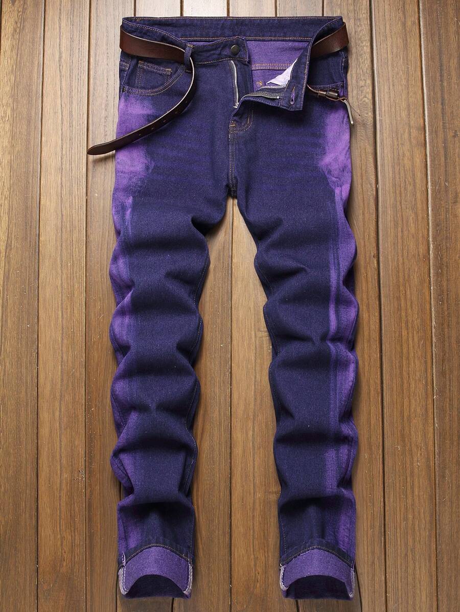 Men's Ripped Jeans Regular Fit Distressed Slim Straight Leg Stacked Biker Fashion Comfort Denim Pants - 紫色 - 查看 1