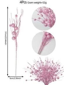 4 件装人造闪光浆果茎饰圣诞树装饰闪闪发光的树枝圣诞 DIY 花环家居花瓶婚礼派对装饰（粉色） - 粉紅色-聖誕插枝 - 查看 2