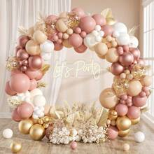136-Piece Bohemian Balloon Arched Garland Set, Powder Blusher Gray Pink Ivory White Rose Gold Balloons Suitable For Shower, Bridesmaid Gift, Wedding, Engagement, Single Ladies, Birthday Party Decoration Aluminum Foil Paper Sequin Balloon - Multicolor - View 1