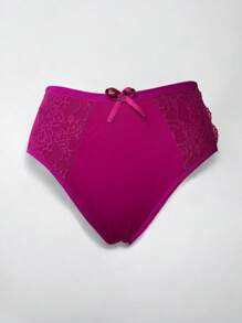 Kit 3 Panties Ladies High Waisted Panties With Lace Reinforced Hot Pants Comfortable 100% Cotton Lining Holds The Belly - 彩色 - 查看 2